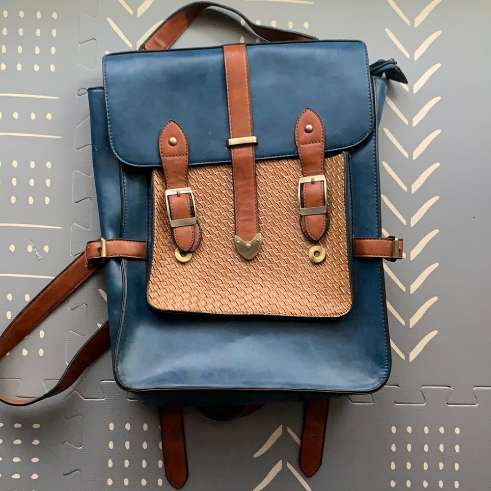 ModCloth Authentically Academic Backpack with Buckles in Navy Tan
